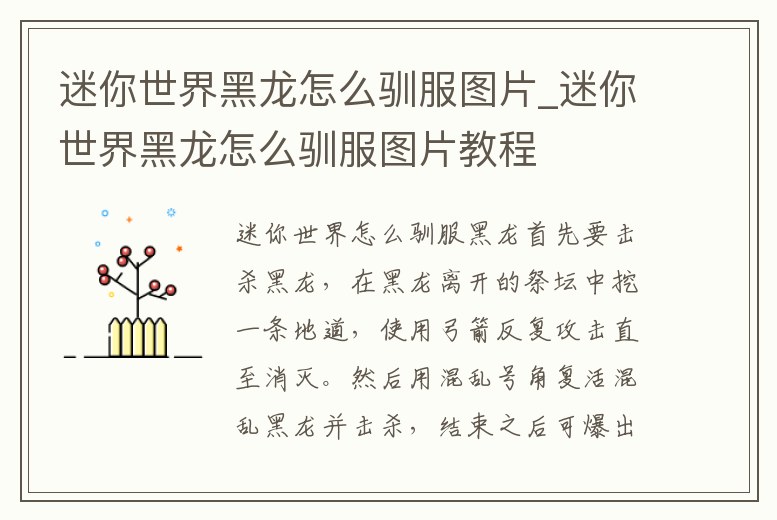 迷你世界黑龍怎么馴服圖片_迷你世界黑龍怎么馴服圖片教程