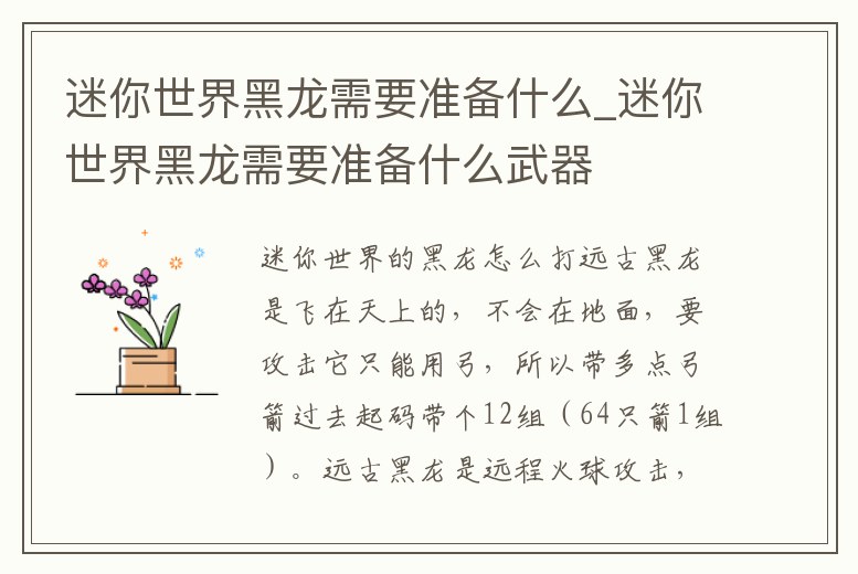 迷你世界黑龍需要準(zhǔn)備什么_迷你世界黑龍需要準(zhǔn)備什么武器