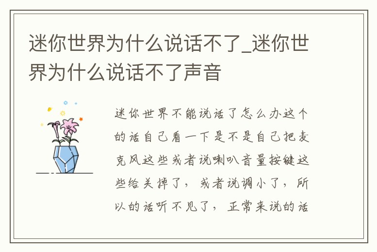 迷你世界為什么說話不了_迷你世界為什么說話不了聲音