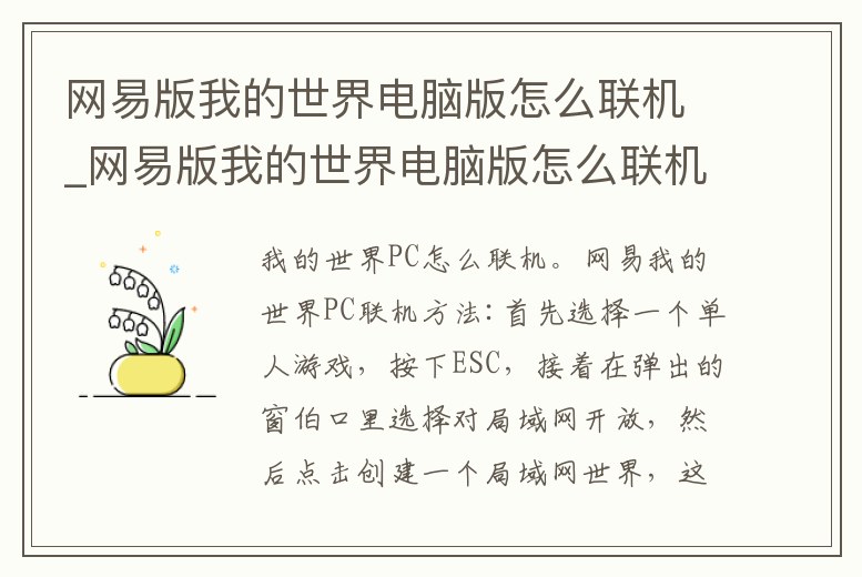 網易版我的世界電腦版怎么聯機_網易版我的世界電腦版怎么聯機玩