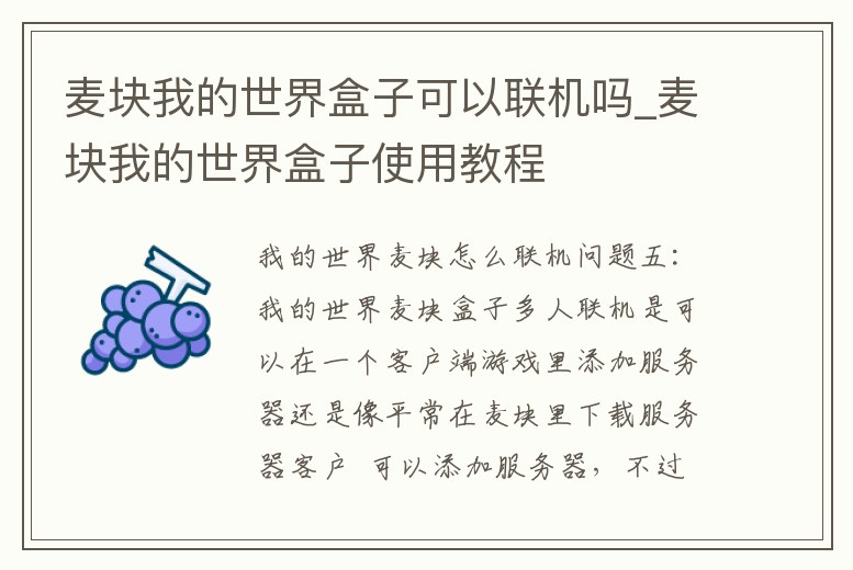 麥塊我的世界盒子可以聯機嗎_麥塊我的世界盒子使用教程