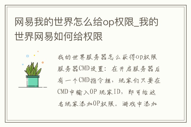 網易我的世界怎么給op權限_我的世界網易如何給權限