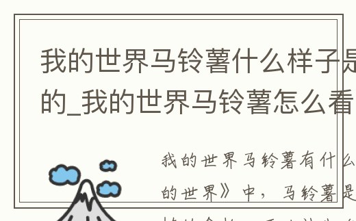 我的世界馬鈴薯什么樣子是成熟的_我的世界馬鈴薯怎么看成熟