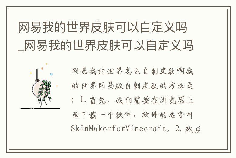 網易我的世界皮膚可以自定義嗎_網易我的世界皮膚可以自定義嗎