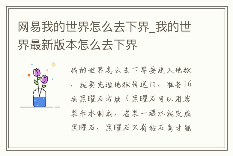 網易我的世界怎么去下界_我的世界最新版本怎么去下界