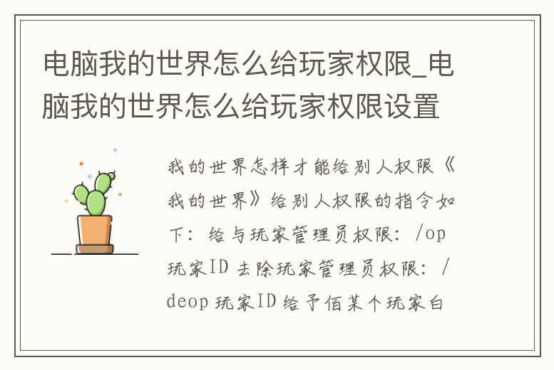 電腦我的世界怎么給玩家權限_電腦我的世界怎么給玩家權限設置密碼