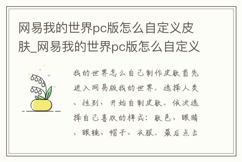 網易我的世界pc版怎么自定義皮膚_網易我的世界pc版怎么自定義皮膚模組
