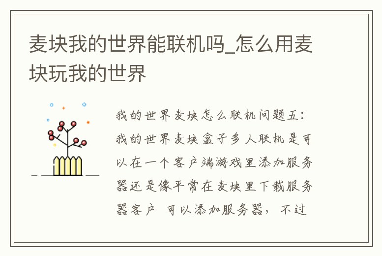 麥塊我的世界能聯(lián)機嗎_怎么用麥塊玩我的世界
