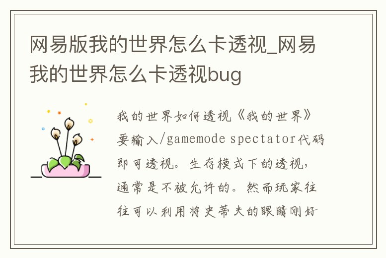 網易版我的世界怎么卡透視_網易我的世界怎么卡透視bug
