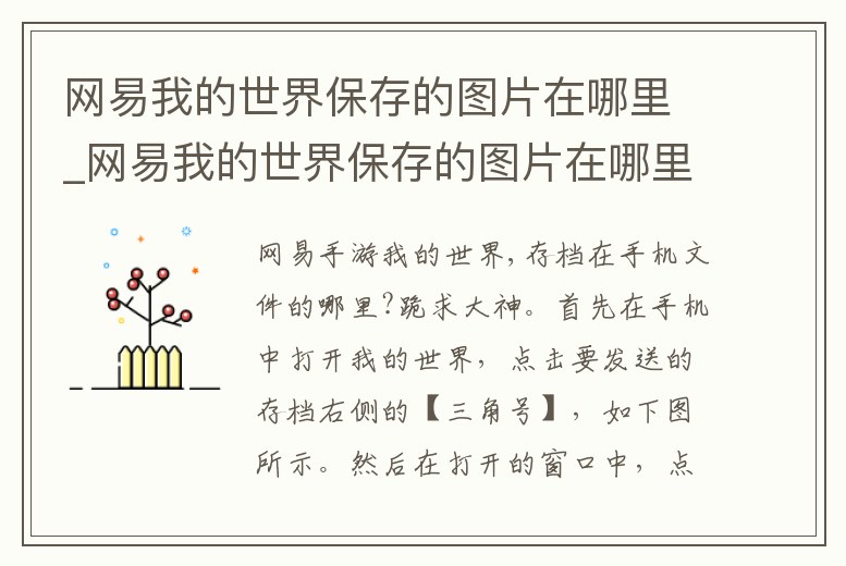 網易我的世界保存的圖片在哪里_網易我的世界保存的圖片在哪里找到