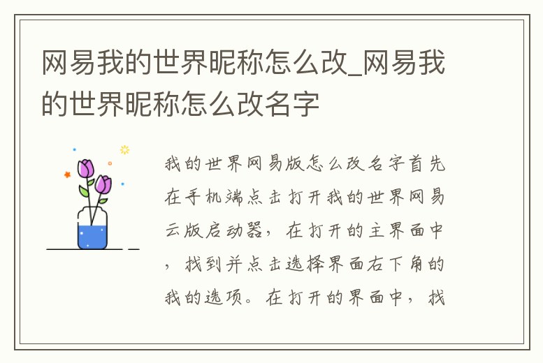 網易我的世界昵稱怎么改_網易我的世界昵稱怎么改名字