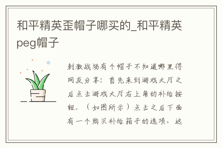 和平精英歪帽子哪買的_和平精英peg帽子