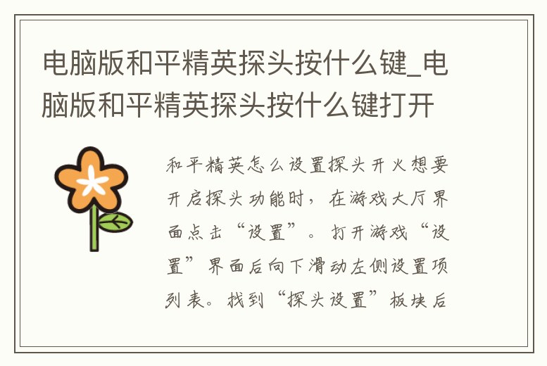 電腦版和平精英探頭按什么鍵_電腦版和平精英探頭按什么鍵打開