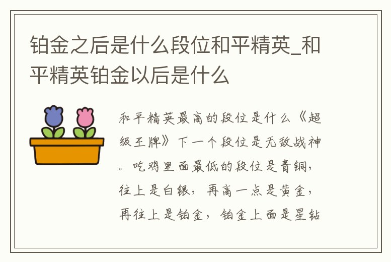 鉑金之后是什么段位和平精英_和平精英鉑金以后是什么