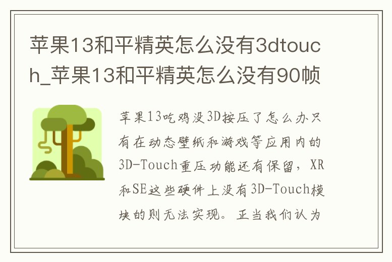 蘋果13和平精英怎么沒有3dtouch_蘋果13和平精英怎么沒有90幀