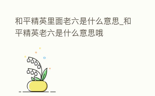 和平精英里面老六是什么意思_和平精英老六是什么意思哦