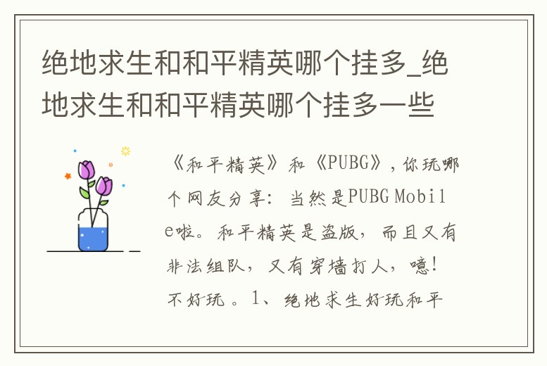 絕地求生和和平精英哪個(gè)掛多_絕地求生和和平精英哪個(gè)掛多一些