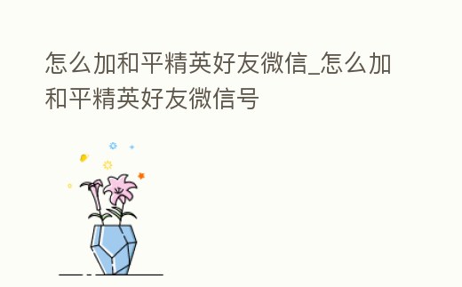 怎么加和平精英好友微信_怎么加和平精英好友微信號
