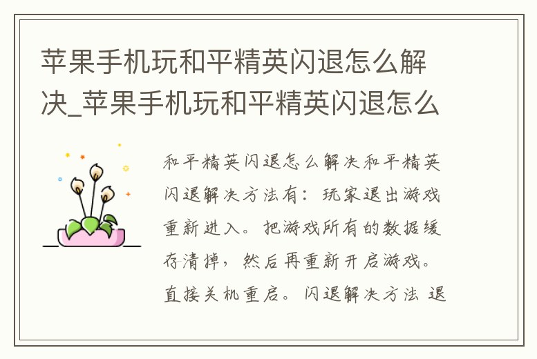 蘋果手機玩和平精英閃退怎么解決_蘋果手機玩和平精英閃退怎么解決的