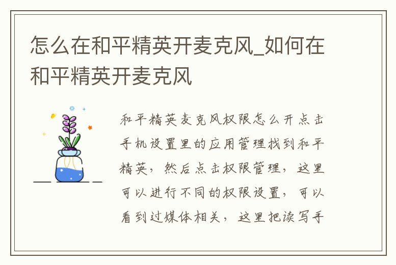 怎么在和平精英開麥克風(fēng)_如何在和平精英開麥克風(fēng)