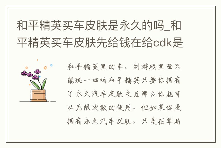 和平精英買車皮膚是永久的嗎_和平精英買車皮膚先給錢在給cdk是真的嗎