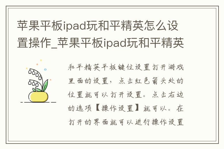 蘋果平板ipad玩和平精英怎么設置操作_蘋果平板ipad玩和平精英怎么設置操作按鍵