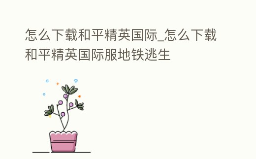 怎么下載和平精英國際_怎么下載和平精英國際服地鐵逃生