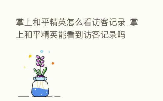 掌上和平精英怎么看訪客記錄_掌上和平精英能看到訪客記錄嗎