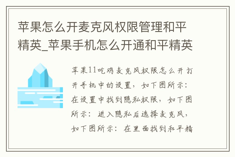蘋果怎么開麥克風權限管理和平精英_蘋果手機怎么開通和平精英麥克風權限