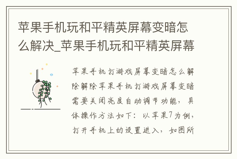 蘋果手機玩和平精英屏幕變暗怎么解決_蘋果手機玩和平精英屏幕變暗怎么解決呢